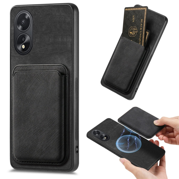 For OPPO A38 4G / A18 4G Retro Leather Card Bag Magnetic Phone Case(Black) - OPPO Cases by PMC TechLife | Online Shopping South Africa | PMC TechLife | Buy Now Pay Later Mobicred