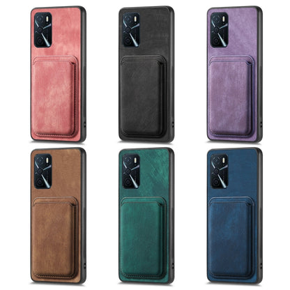 For OPPO Reno7 5G Retro Leather Card Bag Magnetic Phone Case(Purple) - OPPO Cases by PMC Jewellery | Online Shopping South Africa | PMC Jewellery | Buy Now Pay Later Mobicred