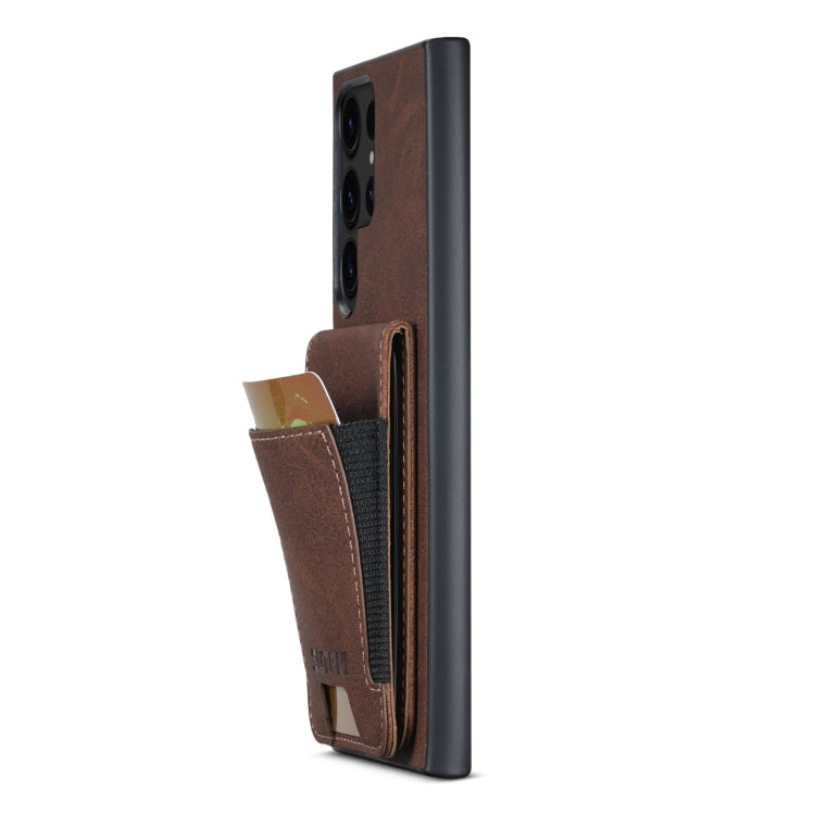 For Samsuny Galaxy S24 Ultrra 5G Suteni H03 Litchi Leather Card Bag Stand Back Phone Case(Brown) - Galaxy S24 Ultra 5G Cases by Suteni | Online Shopping South Africa | PMC Jewellery | Buy Now Pay Later Mobicred