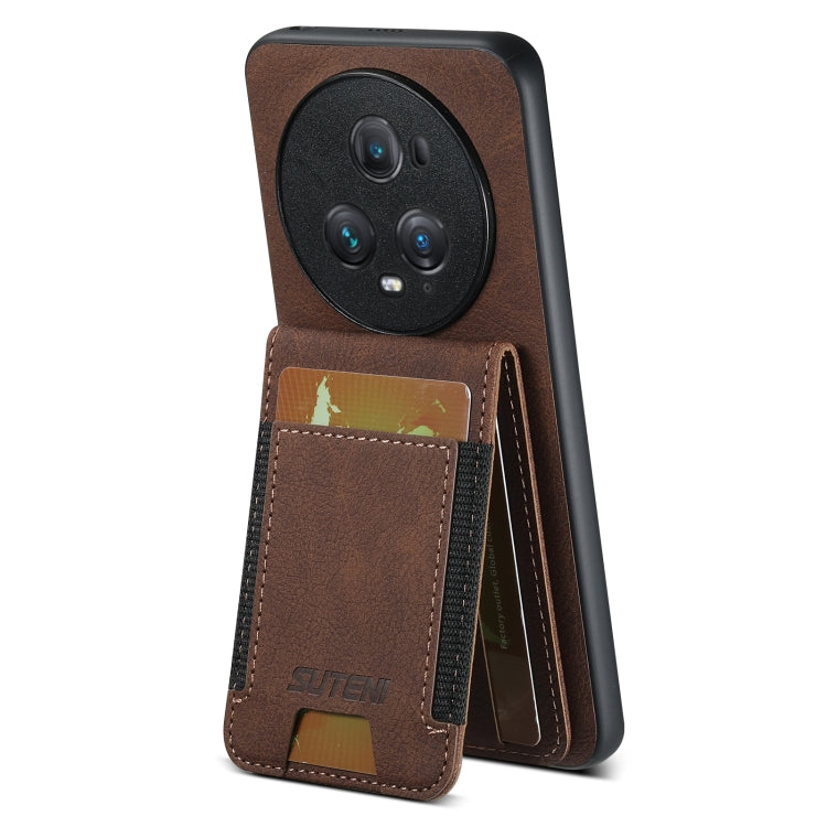 For Honor Magic6 Pro Suteni H03 Litchi Leather Card Bag Stand Back Phone Case(Brown) - Honor Cases by Suteni | Online Shopping South Africa | PMC Jewellery | Buy Now Pay Later Mobicred