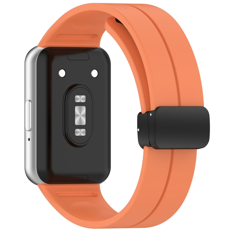 For Samsung Galaxy Fit 3 SM-R390 Magnetic Folding Buckle Silicone Watch Band(Orange) - Watch Bands by PMC Jewellery | Online Shopping South Africa | PMC Jewellery