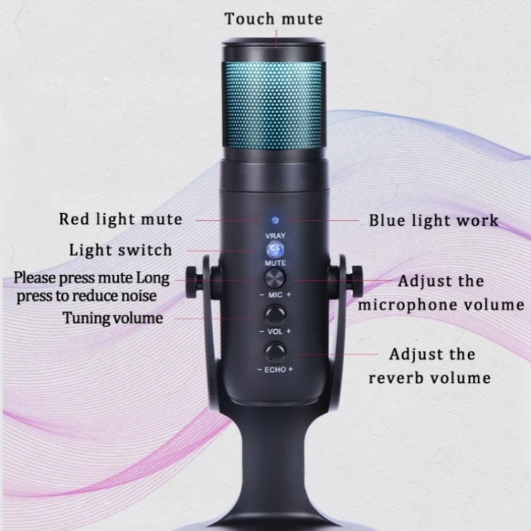 JMARY MC-PW9 USB Cable Microphone Voice Recording Tool RGB Light - Microphone by Jmary | Online Shopping South Africa | PMC TechLife | Buy Now Pay Later Mobicred