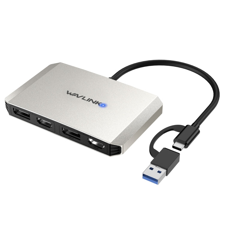 WAVLINK WL-UG69DH2 Dual Monitor USB+Type-C to Dual 4K HD DisplayPort Adapter Splitter(Silver) - Splitter by WAVLINK | Online Shopping South Africa | PMC Jewellery | Buy Now Pay Later Mobicred