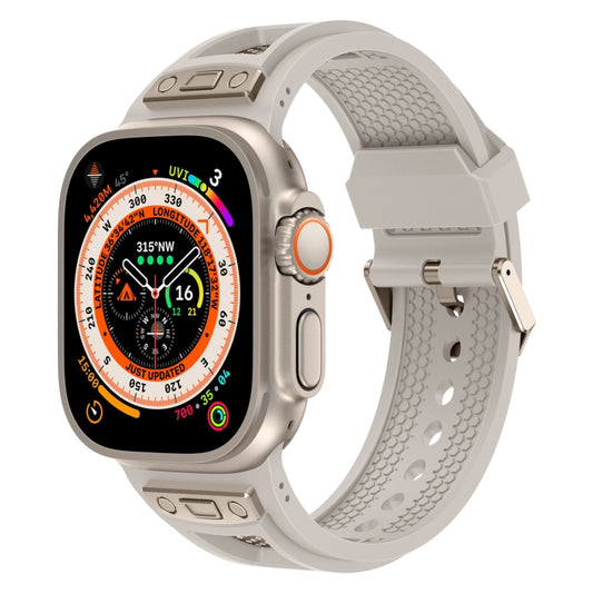 For Apple Watch Ultra 2 49mm Breathable Stainless Steel Mesh TPU Watch Band(Starlight Titanium) - Watch Bands by PMC Jewellery | Online Shopping South Africa | PMC Jewellery