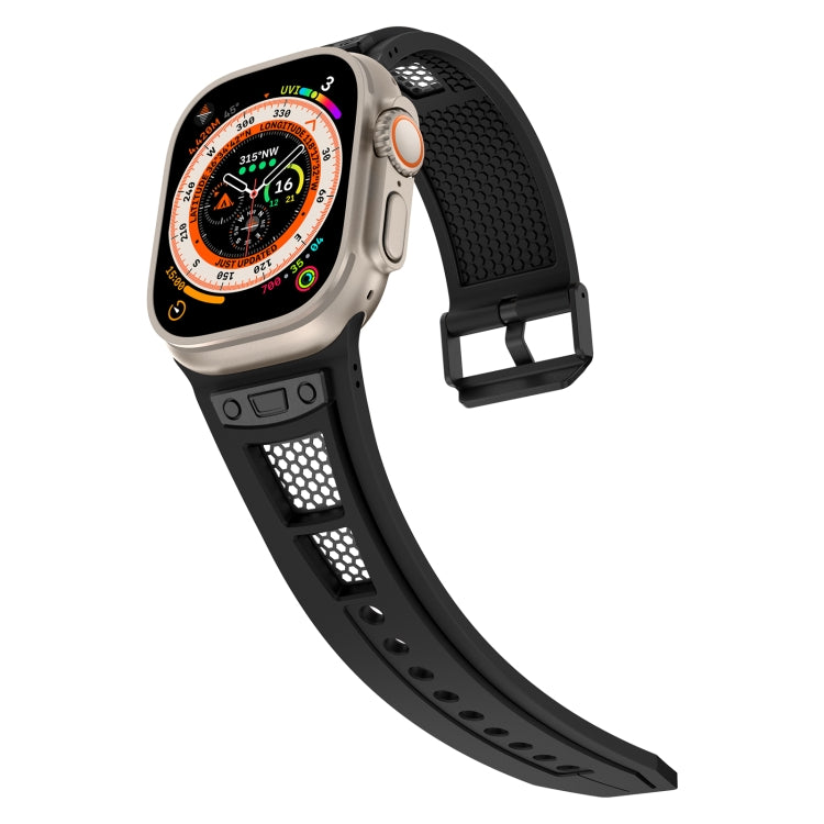 For Apple Watch Ultra 2 49mm Breathable Stainless Steel Mesh TPU Watch Band(Black Black) - Watch Bands by PMC Jewellery | Online Shopping South Africa | PMC Jewellery