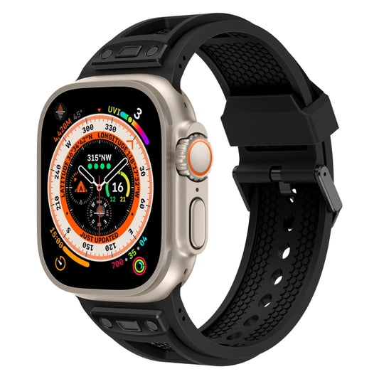 For Apple Watch Ultra 49mm Breathable Stainless Steel Mesh TPU Watch Band(Black Black) - Watch Bands by PMC Jewellery | Online Shopping South Africa | PMC Jewellery