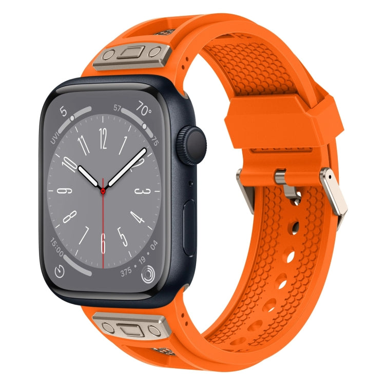 For Apple Watch Series 8 45mm Breathable Stainless Steel Mesh TPU Watch Band(Orange Titanium) - Watch Bands by PMC Jewellery | Online Shopping South Africa | PMC Jewellery