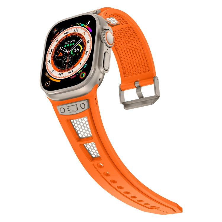 For Apple Watch Series 8 45mm Breathable Stainless Steel Mesh TPU Watch Band(Orange Titanium) - Watch Bands by PMC Jewellery | Online Shopping South Africa | PMC Jewellery