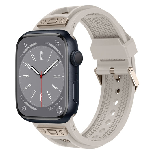 For Apple Watch Series 8 45mm Breathable Stainless Steel Mesh TPU Watch Band(Starlight Titanium) - Watch Bands by PMC Jewellery | Online Shopping South Africa | PMC Jewellery