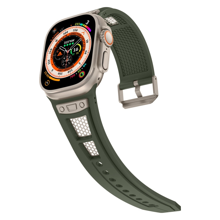 For Apple Watch Series 3 42mm Breathable Stainless Steel Mesh TPU Watch Band(Green Titanium) - Watch Bands by PMC Jewellery | Online Shopping South Africa | PMC Jewellery