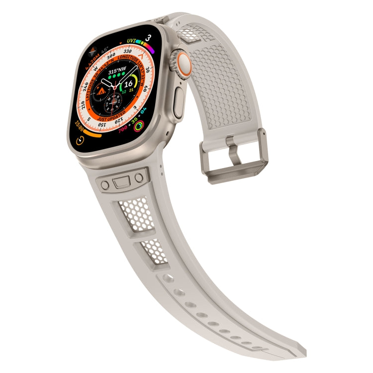 For Apple Watch Series 3 42mm Breathable Stainless Steel Mesh TPU Watch Band(Starlight Titanium) - Watch Bands by PMC Jewellery | Online Shopping South Africa | PMC Jewellery