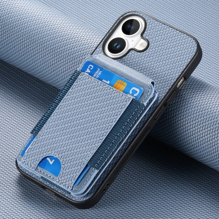 For iPhone 16 Carbon Fiber Vertical Flip Wallet Stand Phone Case(Blue) - iPhone 16 Cases by PMC Jewellery | Online Shopping South Africa | PMC Jewellery | Buy Now Pay Later Mobicred