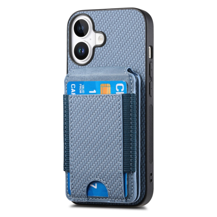 For iPhone 16 Plus Carbon Fiber Vertical Flip Wallet Stand Phone Case(Blue) - iPhone 16 Plus Cases by PMC Jewellery | Online Shopping South Africa | PMC Jewellery | Buy Now Pay Later Mobicred