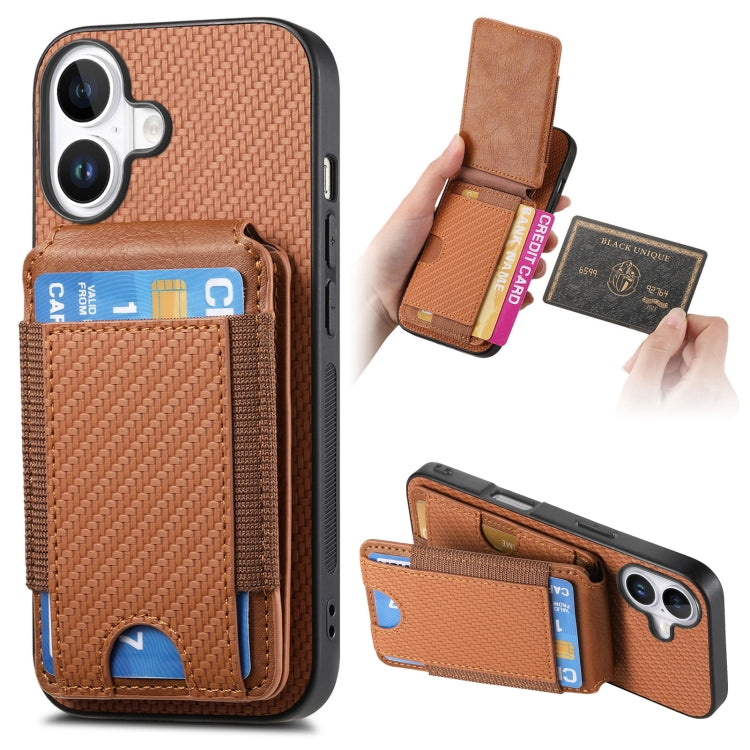 For iPhone 16 Plus Carbon Fiber Vertical Flip Wallet Stand Phone Case(Brown) - iPhone 16 Plus Cases by PMC Jewellery | Online Shopping South Africa | PMC Jewellery | Buy Now Pay Later Mobicred