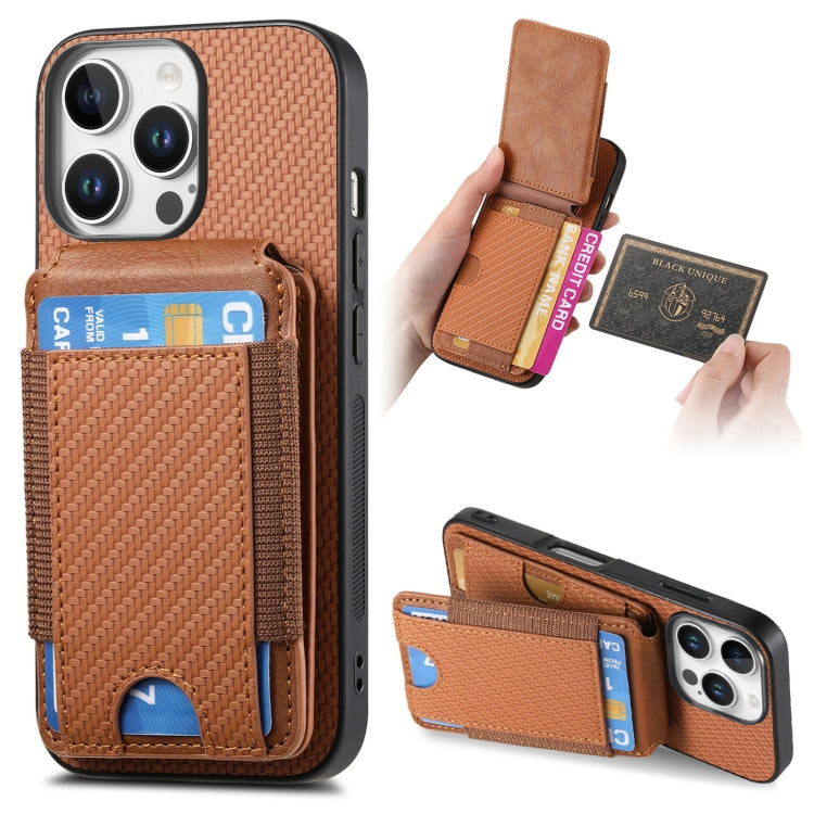 For iPhone 16 Pro Carbon Fiber Vertical Flip Wallet Stand Phone Case(Brown) - iPhone 16 Pro Cases by PMC Jewellery | Online Shopping South Africa | PMC Jewellery | Buy Now Pay Later Mobicred