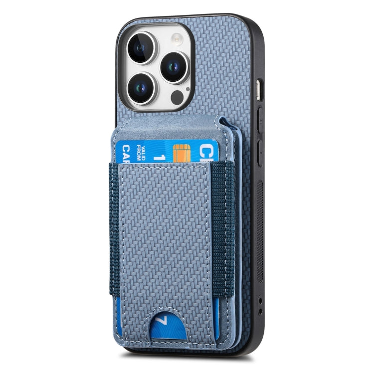 For iPhone 16 Pro Max Carbon Fiber Vertical Flip Wallet Stand Phone Case(Blue) - More iPhone Cases by PMC Jewellery | Online Shopping South Africa | PMC Jewellery | Buy Now Pay Later Mobicred