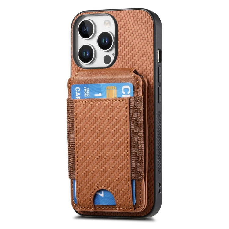 For iPhone 16 Pro Max Carbon Fiber Vertical Flip Wallet Stand Phone Case(Brown) - More iPhone Cases by PMC Jewellery | Online Shopping South Africa | PMC Jewellery | Buy Now Pay Later Mobicred