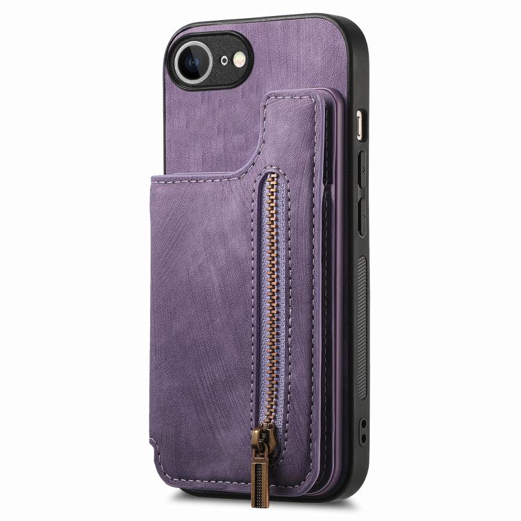 For iPhone 16e Retro Leather Zipper Wallet Back Phone Case(Purple) - iPhone 16e Cases by PMC TechLife | Online Shopping South Africa | PMC TechLife | Buy Now Pay Later Mobicred