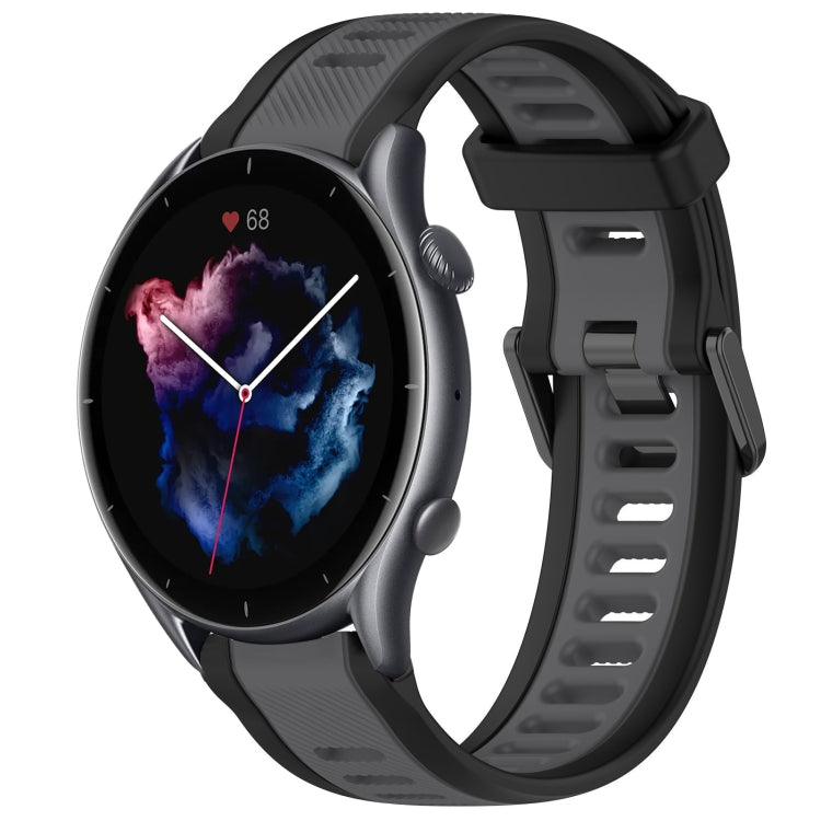 For Amazfit GTR 3 Pro 22mm Two-Color Textured Silicone Watch Band(Grey+Black) - Watch Bands by PMC TechLife | Online Shopping South Africa | PMC TechLife