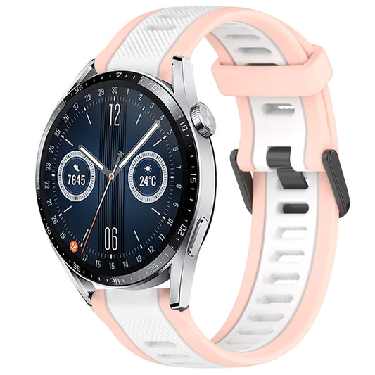 For Huawei Watch GT3 42mm 20mm Two Color Textured Silicone Watch Band(White+Pink) - Watch Bands by PMC Jewellery | Online Shopping South Africa | PMC Jewellery