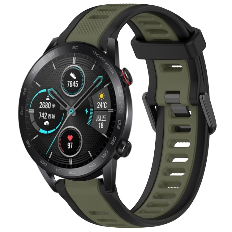 For Honor MagicWatch2 42mm 20mm Two Color Textured Silicone Watch Band(Green+Black) - Watch Bands by PMC TechLife | Online Shopping South Africa | PMC TechLife