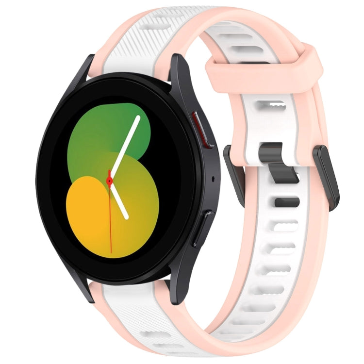 For Samsung Galaxy Watch 5  44mm 20mm Two Color Textured Silicone Watch Band(White+Pink) - Watch Bands by PMC Jewellery | Online Shopping South Africa | PMC Jewellery