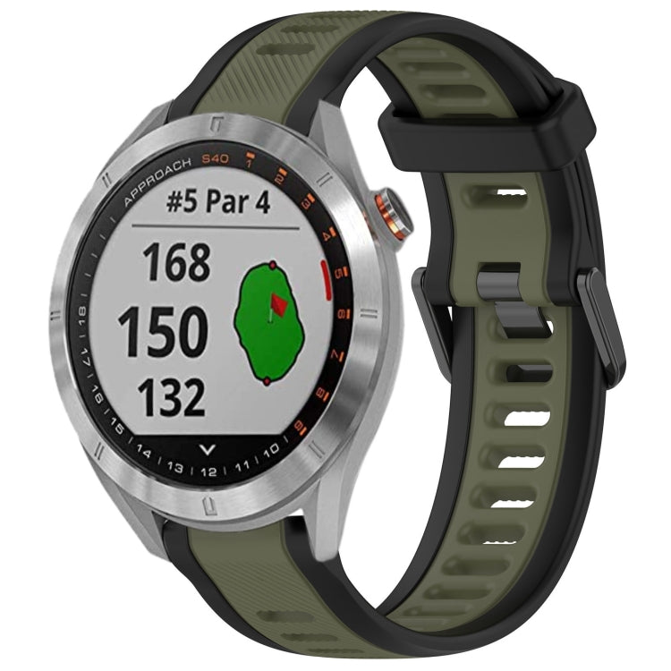 For Garmin Approach S40 20mm Two Color Textured Silicone Watch Band(Green+Black) - Watch Bands by PMC Jewellery | Online Shopping South Africa | PMC Jewellery