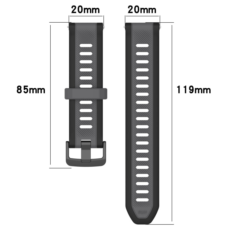 For Garmin Forerunner 158 20mm Two Color Textured Silicone Watch Band(Grey+Black) - Watch Bands by PMC TechLife | Online Shopping South Africa | PMC TechLife