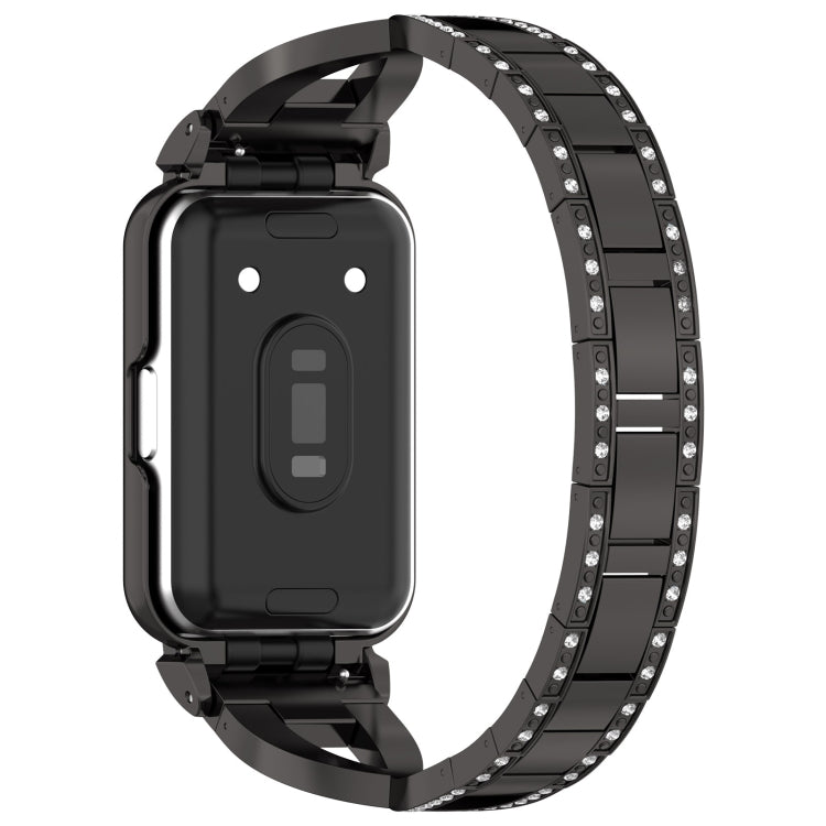 For Samsung Galaxy Fit 3 X Shaped Dual Row Diamond Metal Frame Watch Band(Black) - Watch Bands by PMC TechLife | Online Shopping South Africa | PMC TechLife