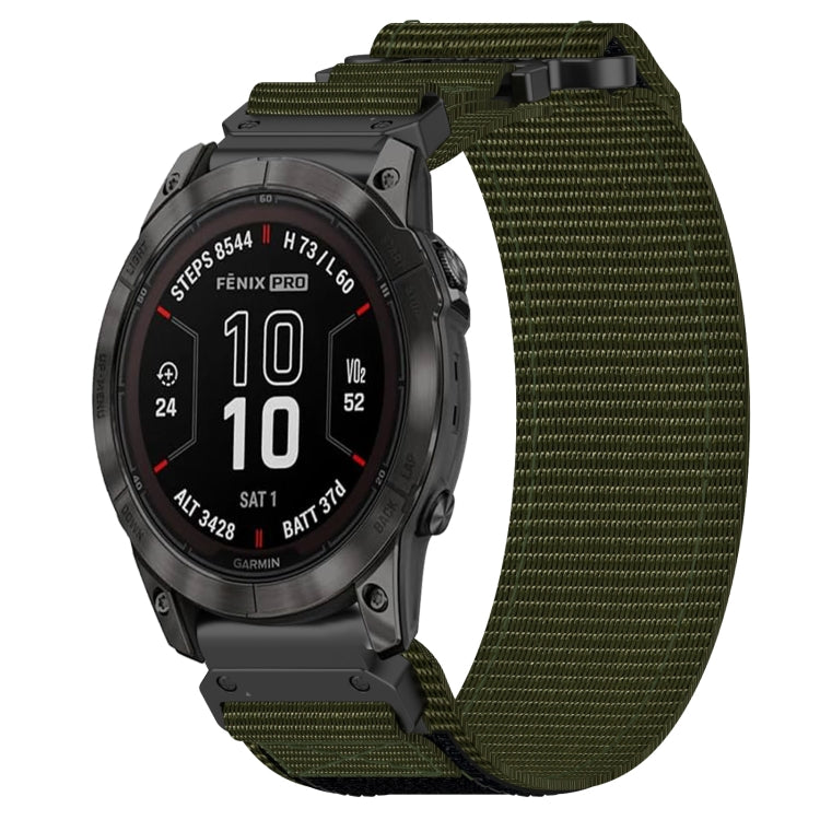 For Garmin Fenix 7 Pro 47mm 22mm Nylon Hook And Loop Fastener Watch Band(Army Green) - Watch Bands by PMC Jewellery | Online Shopping South Africa | PMC Jewellery