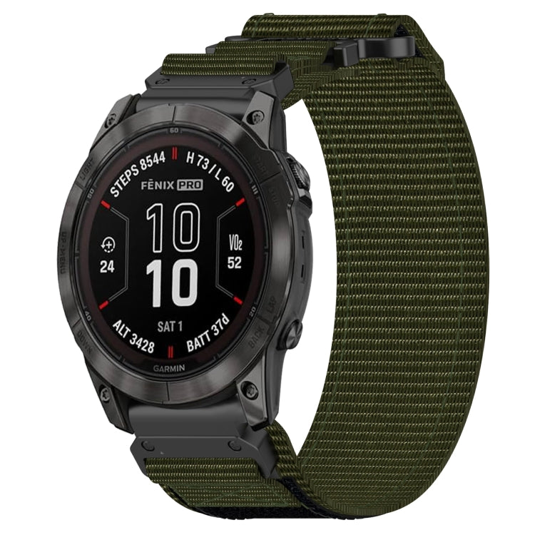 For Garmin Fenix 7X 26mm Nylon Hook And Loop Fastener Watch Band(Army Green) - Watch Bands by PMC TechLife | Online Shopping South Africa | PMC TechLife