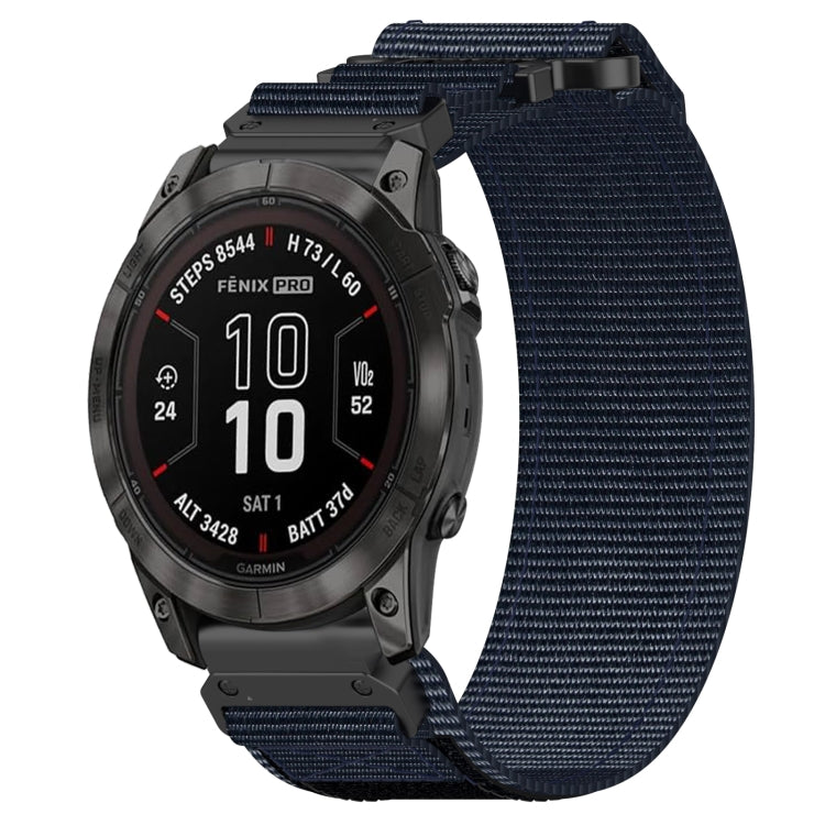 For Garmin Fenix 7X 26mm Nylon Hook And Loop Fastener Watch Band(Blue) - Watch Bands by PMC Jewellery | Online Shopping South Africa | PMC Jewellery