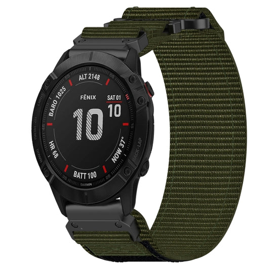 For Garmin Fenix 6X Sapphire 26mm Nylon Hook And Loop Fastener Watch Band(Army Green) - Watch Bands by PMC Jewellery | Online Shopping South Africa | PMC Jewellery