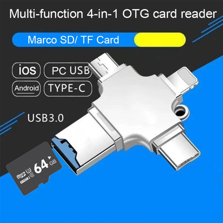 4 in 1 USB-C / Type-C  USB 2.0 + Micro USB + 8 Pin Adapter TF Card Reader, Memory Card:No Memory(Sliver) - U Disk & Card Reader by PMC TechLife | Online Shopping South Africa | PMC TechLife | Buy Now Pay Later Mobicred
