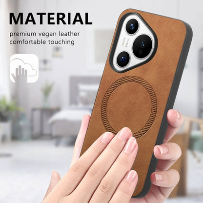 For Huawei  Pura 70 Solid Color Retro Magsafe PU Back Cover Phone Case(Brown) - Huawei Cases by PMC Jewellery | Online Shopping South Africa | PMC Jewellery | Buy Now Pay Later Mobicred