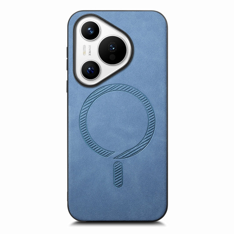 For Huawei  Pura 70 Solid Color Retro Magsafe PU Back Cover Phone Case(Blue) - Huawei Cases by PMC Jewellery | Online Shopping South Africa | PMC Jewellery | Buy Now Pay Later Mobicred