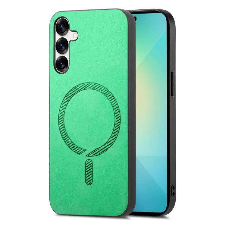 For Samsung Galaxy S25 5G Solid Color Retro Magsafe PU Back Cover Phone Case(Green) - Galaxy S25 5G Cases by PMC Jewellery | Online Shopping South Africa | PMC Jewellery | Buy Now Pay Later Mobicred