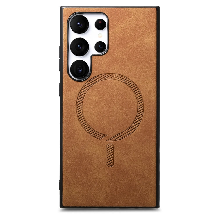 For Samsung Galaxy S25 5G Solid Color Retro Magsafe PU Back Cover Phone Case(Brown) - Galaxy S25 5G Cases by PMC Jewellery | Online Shopping South Africa | PMC Jewellery | Buy Now Pay Later Mobicred