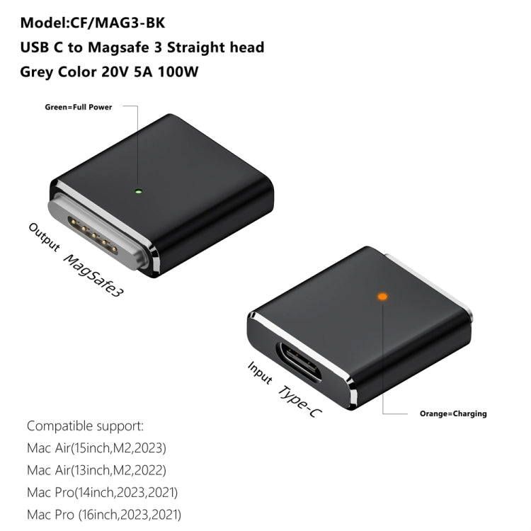 PD100W MagSafe 3 to Type-C Female Magnetic Charging Adapter for MacBook(Black) - Cable & Adapter by PMC Jewellery | Online Shopping South Africa | PMC Jewellery | Buy Now Pay Later Mobicred