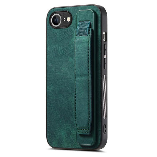 For iPhone 16e Retro Wristband Holder Leather Back Phone Case(Green) - iPhone 16e Cases by PMC Jewellery | Online Shopping South Africa | PMC Jewellery | Buy Now Pay Later Mobicred