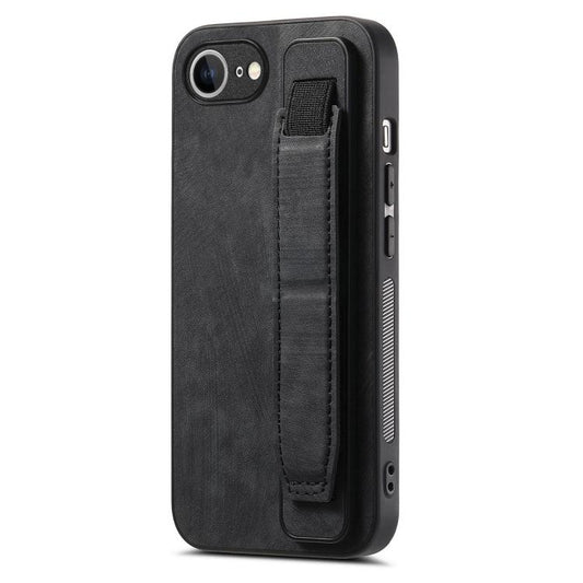 For iPhone 16e Retro Wristband Holder Leather Back Phone Case(Black) - iPhone 16e Cases by PMC Jewellery | Online Shopping South Africa | PMC Jewellery | Buy Now Pay Later Mobicred