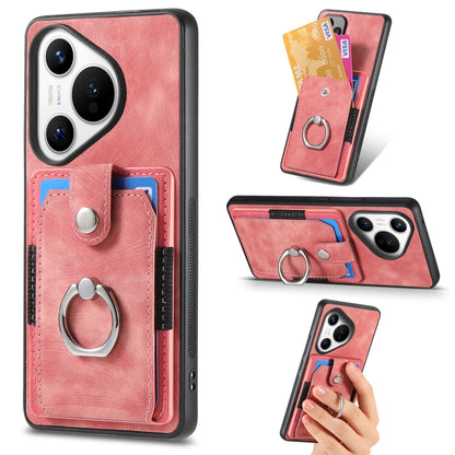 For Huawei Pura 70 Retro Skin-feel Ring Card Wallet Phone Case(Pink) - Huawei Cases by PMC Jewellery | Online Shopping South Africa | PMC Jewellery | Buy Now Pay Later Mobicred