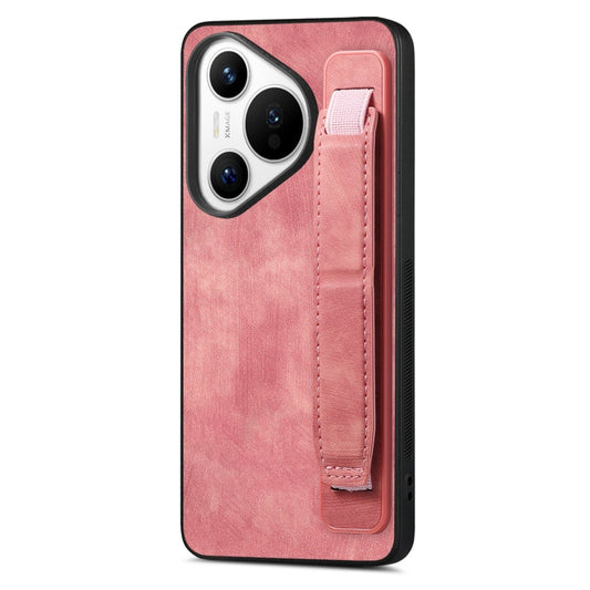 For Huawei Pura 70 Retro Wristband Holder Leather Back Phone Case(Pink) - Huawei Cases by PMC Jewellery | Online Shopping South Africa | PMC Jewellery | Buy Now Pay Later Mobicred