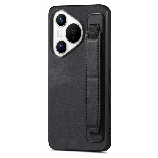 For Huawei Pura 70 Retro Wristband Holder Leather Back Phone Case(Black) - Huawei Cases by PMC Jewellery | Online Shopping South Africa | PMC Jewellery | Buy Now Pay Later Mobicred