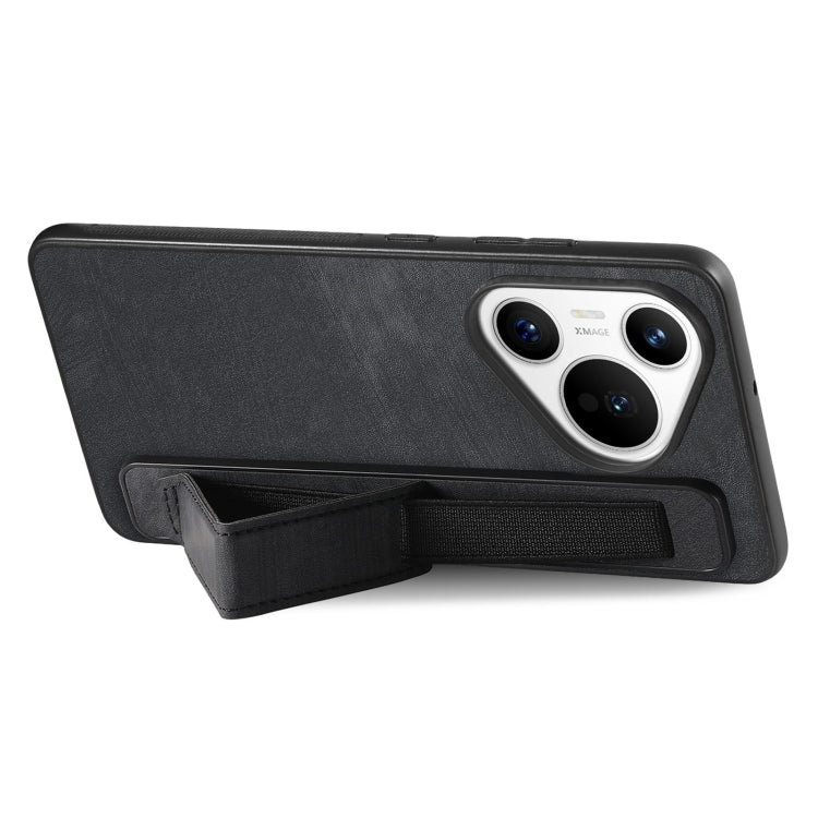 For Huawei Pura 70 Retro Wristband Holder Leather Back Phone Case(Black) - Huawei Cases by PMC Jewellery | Online Shopping South Africa | PMC Jewellery | Buy Now Pay Later Mobicred