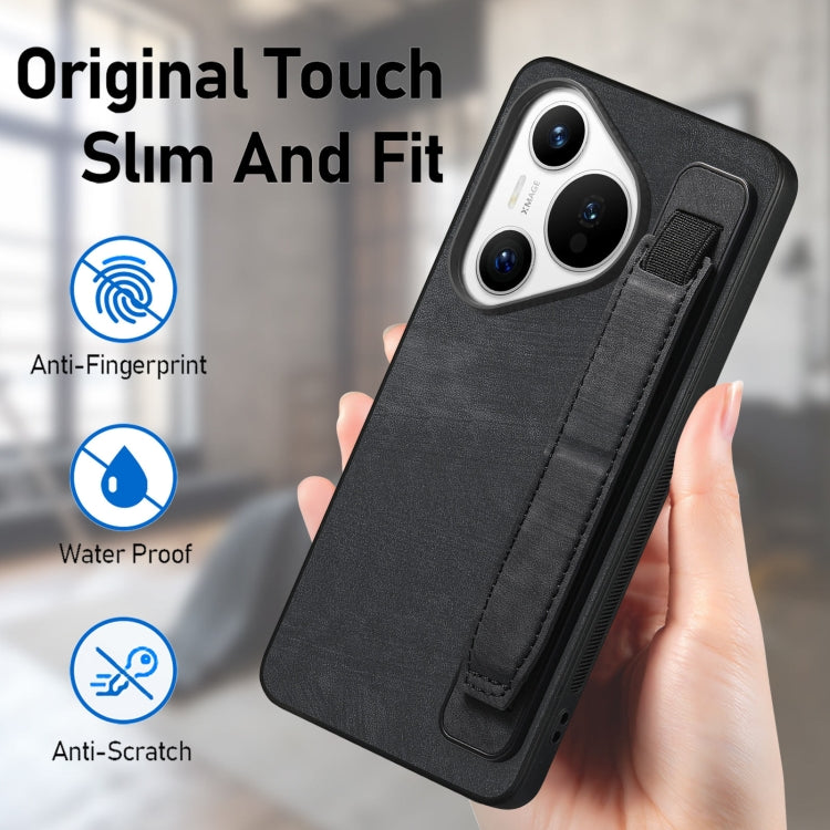 For Huawei Pura 70 Retro Wristband Holder Leather Back Phone Case(Black) - Huawei Cases by PMC Jewellery | Online Shopping South Africa | PMC Jewellery | Buy Now Pay Later Mobicred