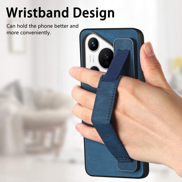 For Huawei Pura 70 Retro Wristband Holder Leather Back Phone Case(Blue) - Huawei Cases by PMC Jewellery | Online Shopping South Africa | PMC Jewellery | Buy Now Pay Later Mobicred