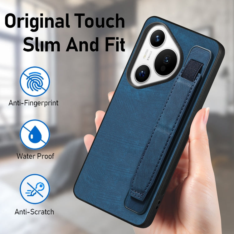 For Huawei Pura 70 Retro Wristband Holder Leather Back Phone Case(Blue) - Huawei Cases by PMC Jewellery | Online Shopping South Africa | PMC Jewellery | Buy Now Pay Later Mobicred