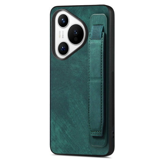 For Huawei Pura 70 Pro Retro Wristband Holder Leather Back Phone Case(Green) - Huawei Cases by PMC Jewellery | Online Shopping South Africa | PMC Jewellery | Buy Now Pay Later Mobicred