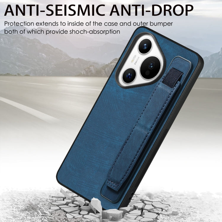 For Huawei Pura 70 Pro+ Retro Wristband Holder Leather Back Phone Case(Blue) - Huawei Cases by PMC Jewellery | Online Shopping South Africa | PMC Jewellery | Buy Now Pay Later Mobicred